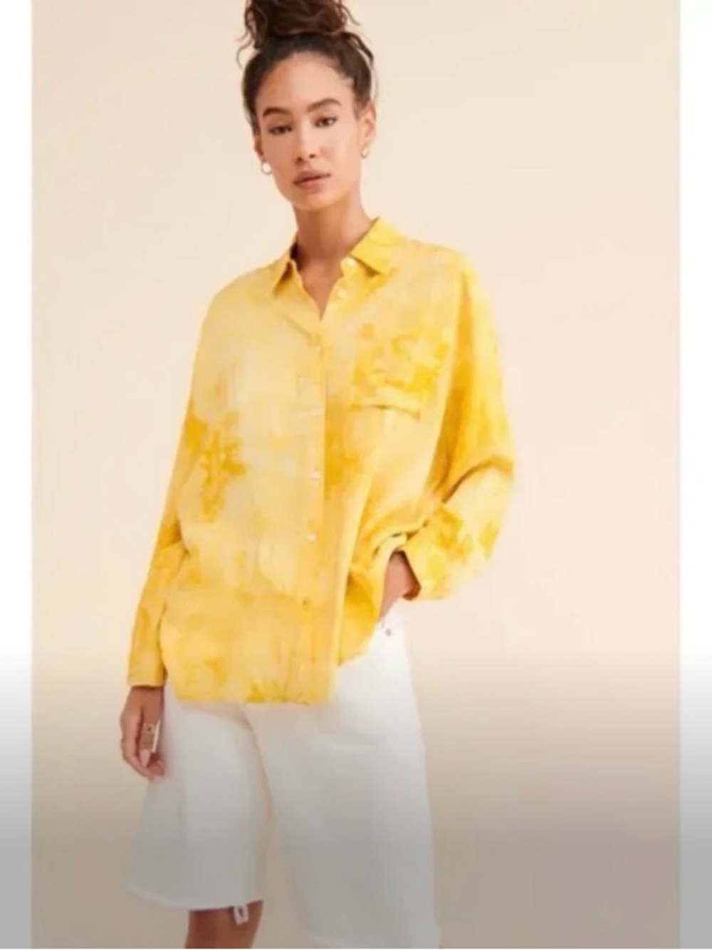 Caara Yellow Tie-Dye Button-Up Women’s Shirt